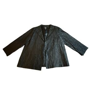 EILEEN FISHER Black Silk Blend CRINKLE Open Blazer Jacket Formal Evening SZ M